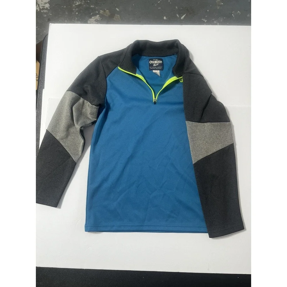 OshKosh Boys Blue Gray Colorblock Quarter Zip Pullover Active Shirt Size 12‎